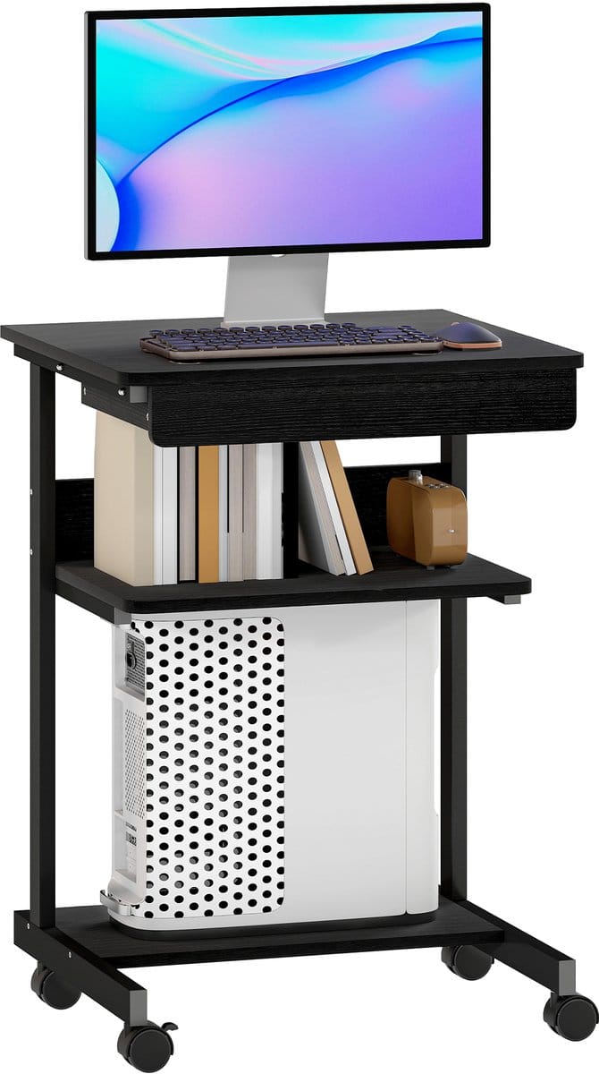 Rolipo Mobiel Bureau - Met Lade en Planken - 4 Wielen - Compact Design