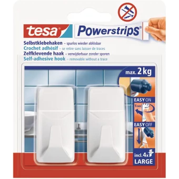 Tesa Powerstrips Zelfklevende Haak Wit 2kg - 2 Stuks