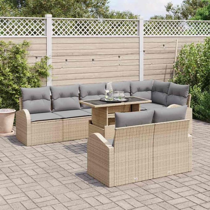 vidaXL Tuin Sofa Set 9 st Beige Poly riet