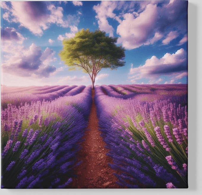 Vierkant Canvas Schilderij - Lavendelveld - Landschap - 60x60x2 cm