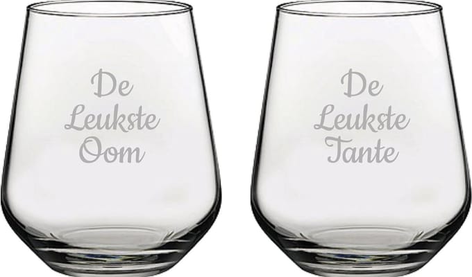 Gegraveerde Drinkglas 42,5cl De Leukste Tante-De Leukste Oom