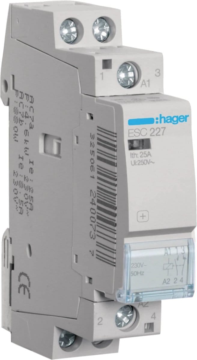 Hager magneetschakelaar 230V 25A 2 verbreek (ESC226)