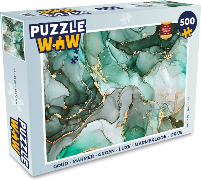 Puzzel Goud - Marmer print - Groen - Luxe - Marmerlook - Grijs - Legpuzzel - Puzzel 500 stukjes