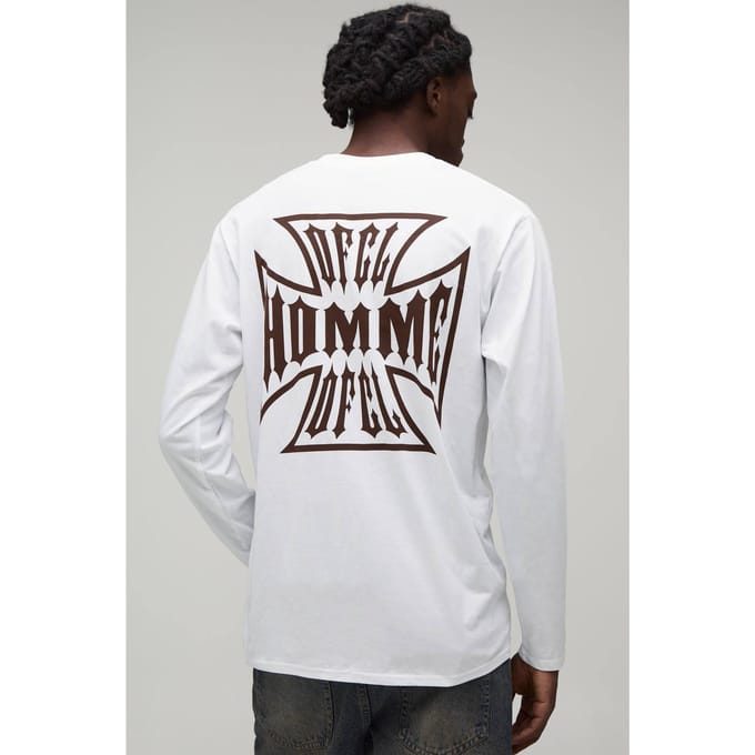 Wit Regular Fit Kruis Grafisch Lange Mouw T-shirt | White | Size XL