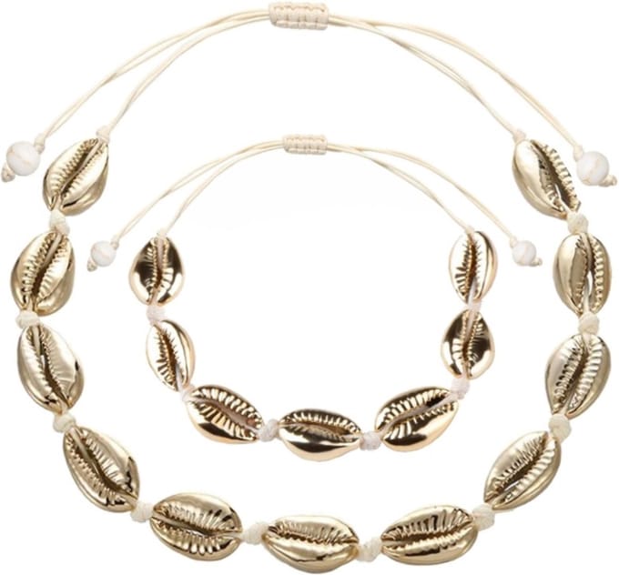 Fako Bijoux - Schelpjes Ketting & Armband - Choker - Schelpen Set - Goud/Wit