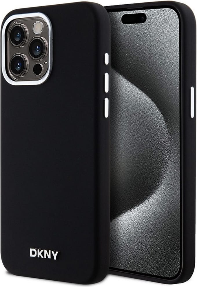 DKNY Silicone Metal Logo Back Case (MagSafe Compatible) - Geschikt voor Apple iPhone 15 Pro Max (6.7") - Zwart