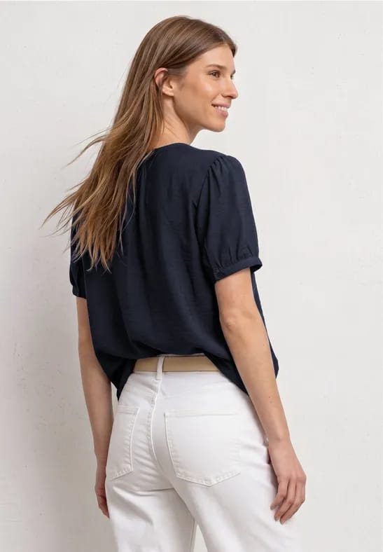 Blouse met korte mouwen, gespleten hals en knopen