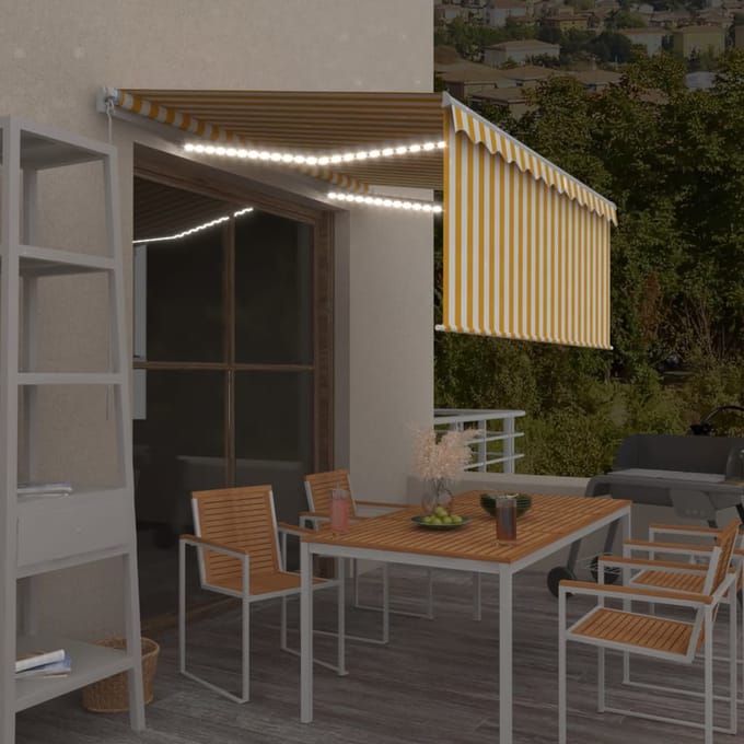 vidaXL - Luifel - handmatig - uittrekbaar - rolgordijn - LED - 3,5x2,5 - m - geel - wit