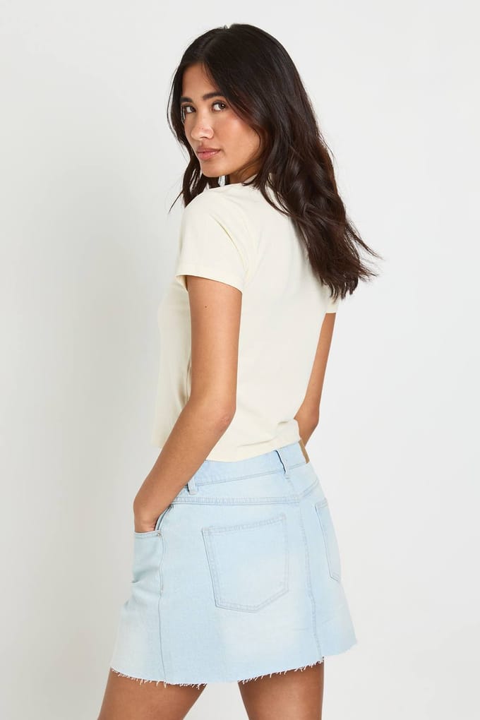 boohoo Dames Denim Mini Rok | Super Pale Wash | Maat: 34