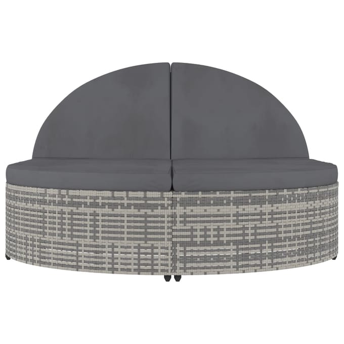 vidaXL - Ligbed - met - kussens - 2-persoons - poly - rattan - grijs