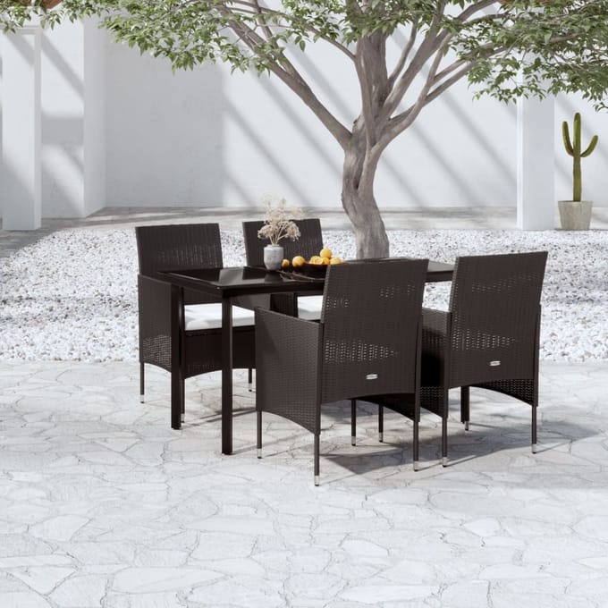 vidaXL - 5-delige - Tuinset - met - kussens - zwart
