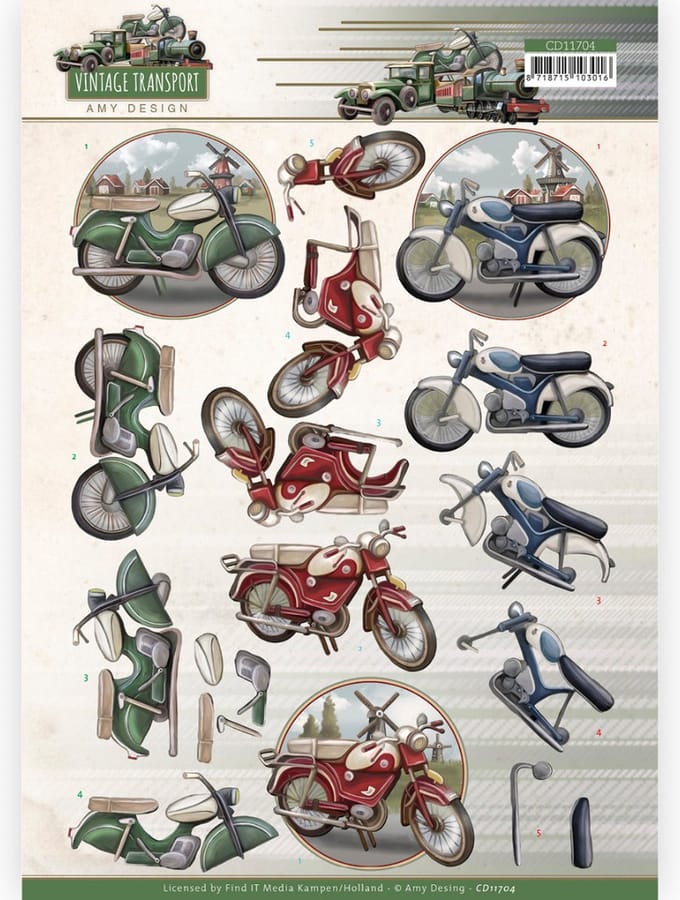3D Cutting Sheet - Amy Design - Vintage Transport - Moped 1 stuks
