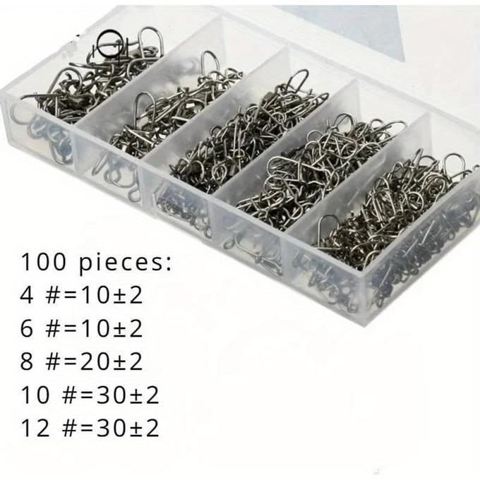 Ensemble de 100 connecteurs de pêche pour équipement de pêche gray