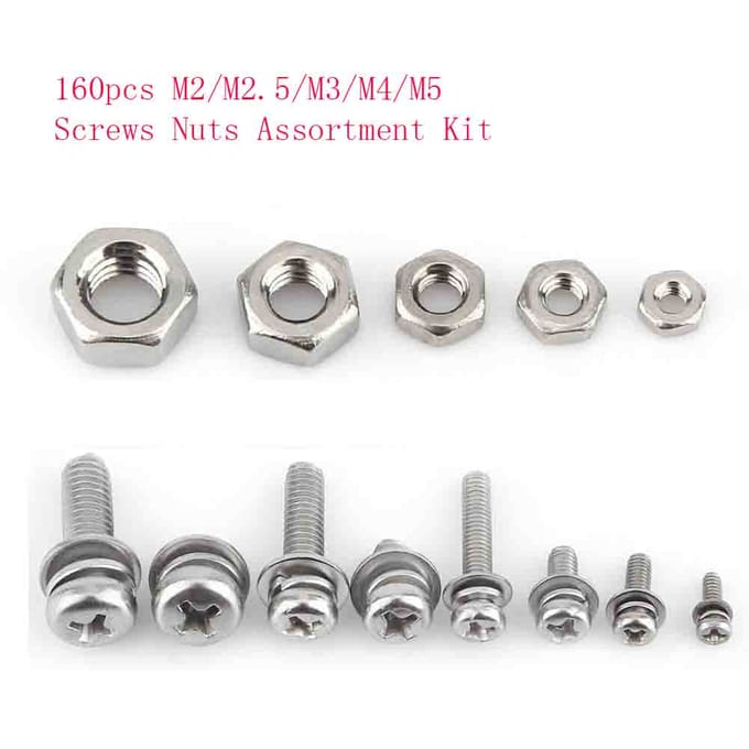 160 stuks Roestvrij Staal SS304 Panhoofd Schroeven Moeren Assortimentskit M2 M2.5 M3 M4 M5