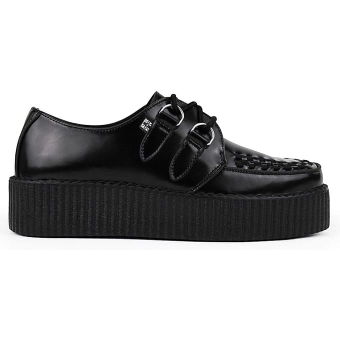 TUK Viva High Creeper Zwarte Leren Platform Veterschoenen Goth - AV6802