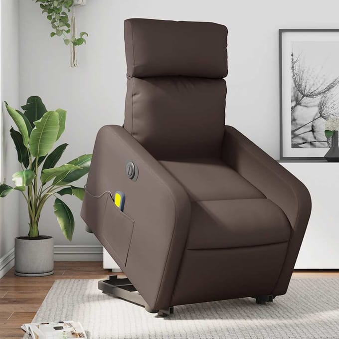 vidaXL - Sta-op-massagestoel - elektrisch - kunstleer - bruin