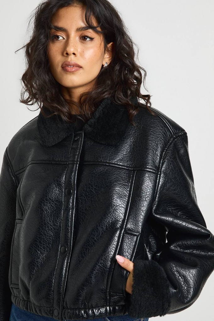 boohoo Dames Aviator Bomber Jacket | Black | Maat: 14