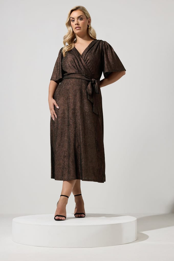 Yours London Bruine Metallic Wikkeljurk Size 52