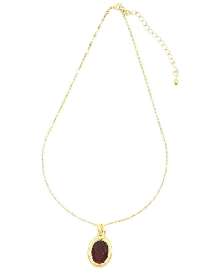 Behave® Dames Ketting - Goudkleur Met Siam Donkerrode Steen, 40 cm