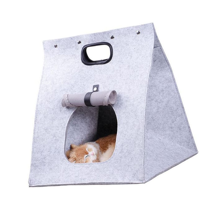 Vilt Kattenhuis Afneembaar Wasbaar Opvouwbaar Geïntegreerd Vilt Kat Slaapzak voor Katten Kittens Puppies Grijs grijs