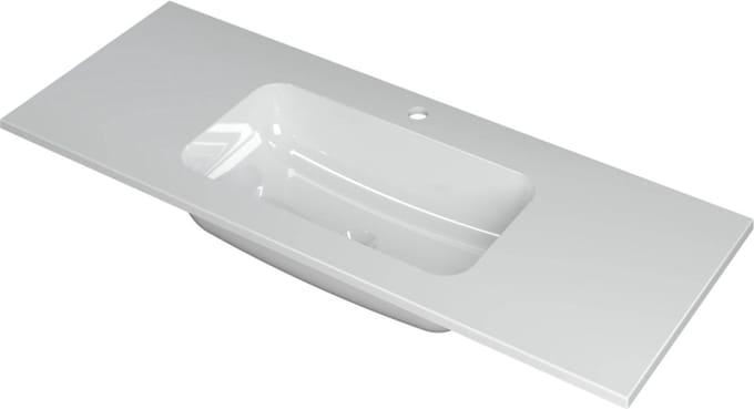 INK Faktor wastafel polystone midden met 1 kraangat, 120x45x1,5cm, glans wit