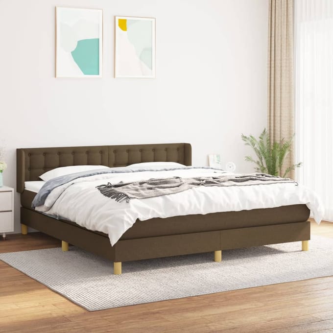 vidaXL - Boxspring - met - matras - stof - donkerbruin - 180x200 - cm