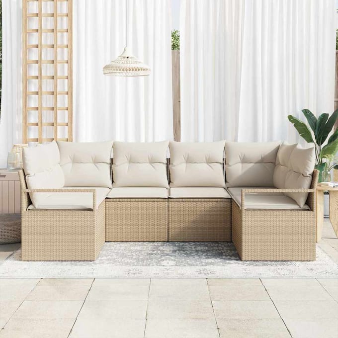 vidaXL - Tuinbank - Set - 6 - st - Beige - en - Wit - poly - rattan