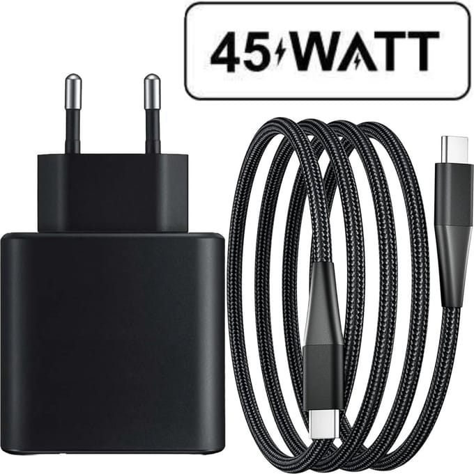 Usb-C Oplaadstekker + Nylon usb-C naar usb-C Oplader 3 Meter Lang - 45w - Super Fast Charging - Universele Thuislader - Usb-C - Adapter voor S24,S23,Note,S22, S21, S20, Tablet S7, Tablet S8