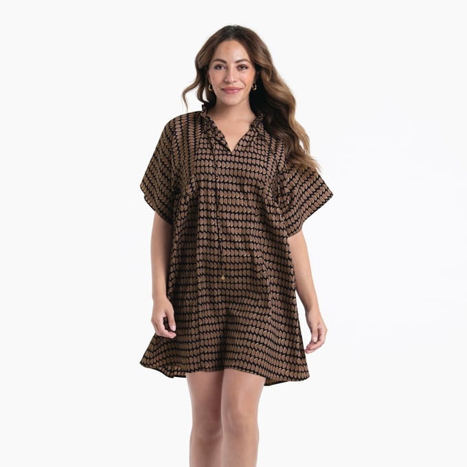 Rosa Faia - Strandjurk Java Beach Style Tahiti - maat S/M - Bruin/Goud