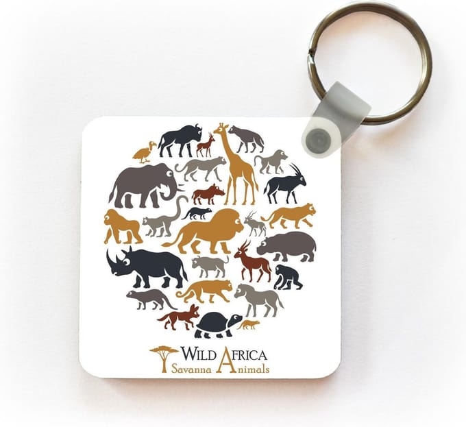 Sleutelhanger - Uitdeelcadeautjes - Een illustratie van de Big Five tussen de beesten - Plastic