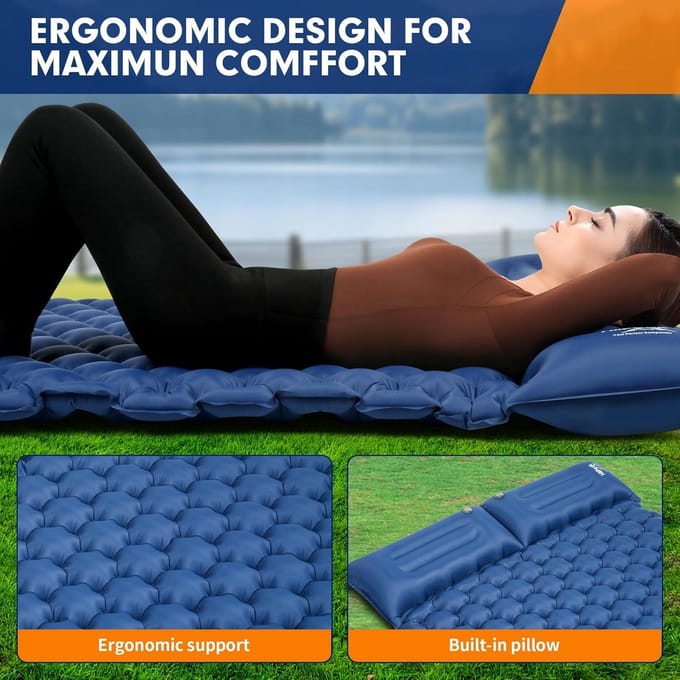 Self-Inflating Sleeping Mat for 2 People 120 x 200 cm Double Insulated Camping Mat for Tent Ultralight with Pillow