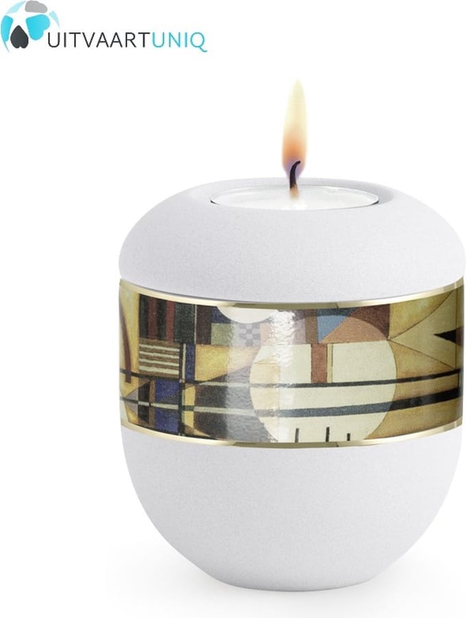 Mini urn modern zon wit - met lichtje