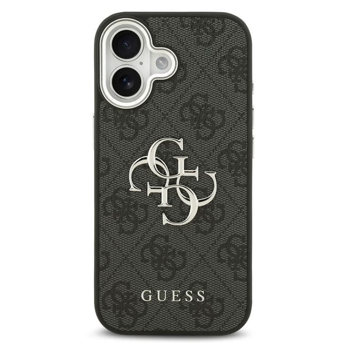 Guess 4G Metal Logo Backcover voor de Apple iPhone 17 - Silver Edge - Black