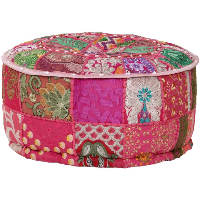 vidaXL - Poef - patchwork - rond - handgemaakt - 40x20 - cm - katoen - roze