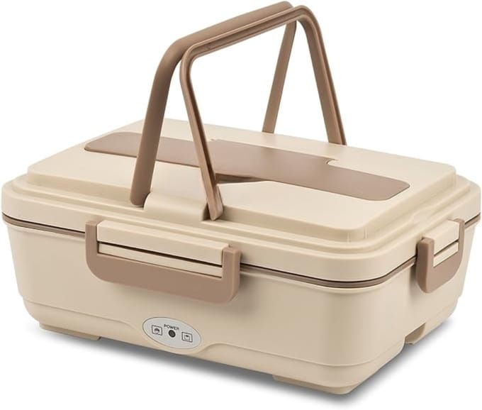 TIM® Elektrische Lunchbox - Lunchbox Elektrisch - Broodtrommel Elektrisch - 3 in 1 - 1,8L - Beige / Bruin - 26cm x 19cm x 10cm