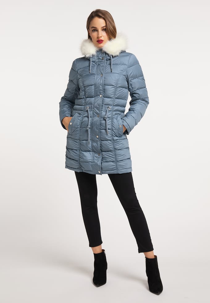 Faina Sookie serie Gewatteerde jas met nepbont Dames Grijs-blauw