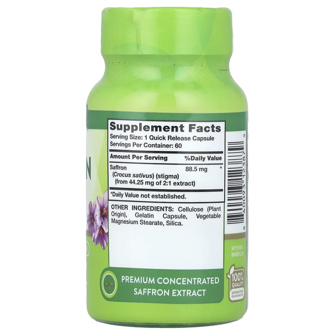 Nature'S Truth, Supreme Saffraan Extract, Snel Oplosbare Capsules, 60 (88,5 mg per capsule)