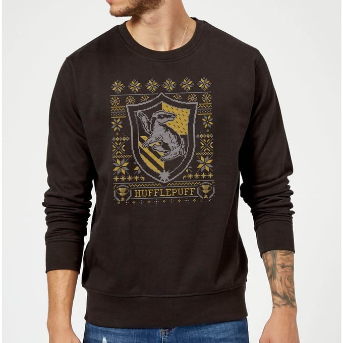 Harry Potter Hufflepuff Crest kersttrui - Zwart - S
