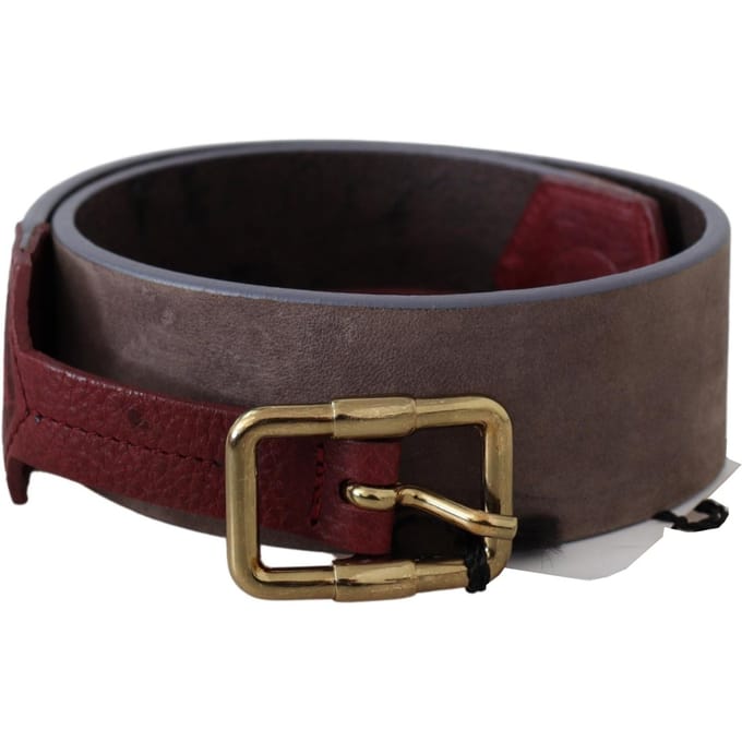 GF Ferre Bruine Leren Brede Gouden Chroom Logo Gesp Riem