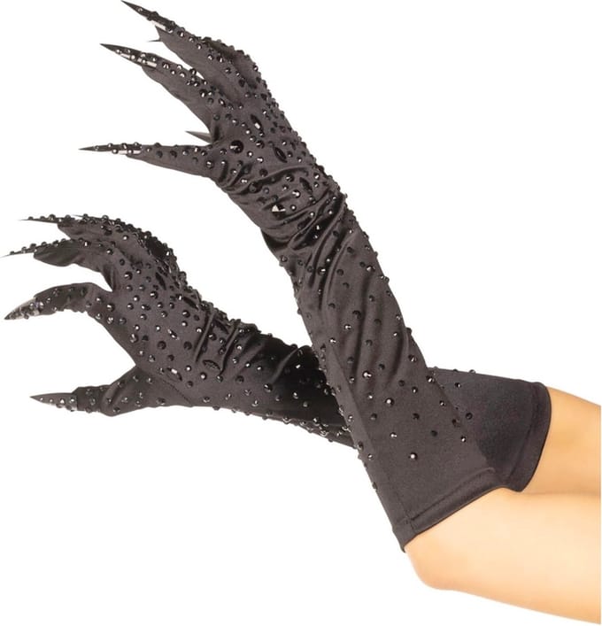 Leg Avenue - Rhinestone Claw Kostuum Handschoenen - Zwart