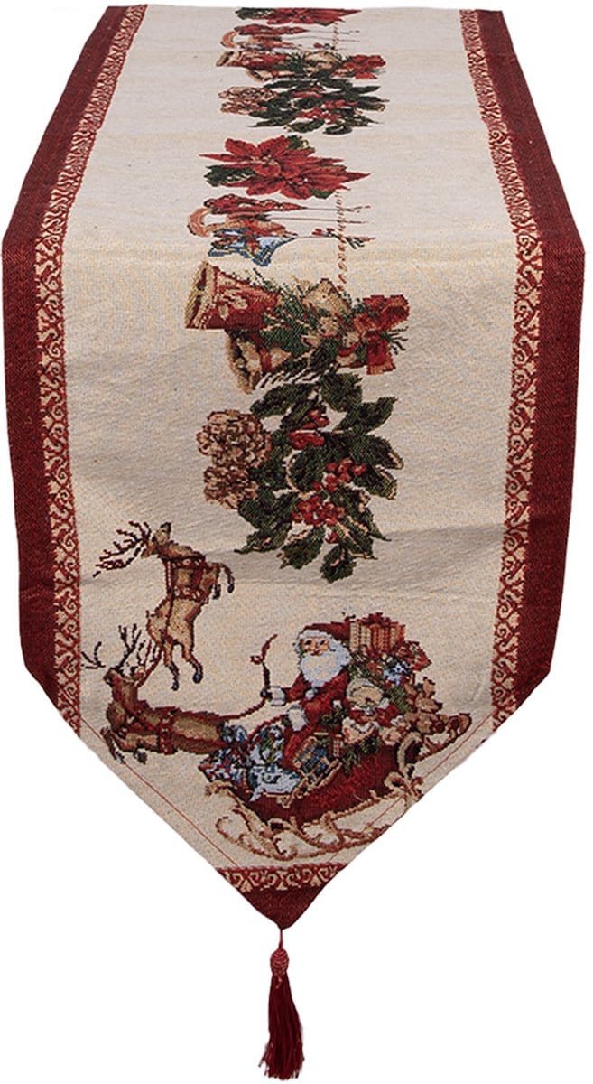 Clayre & Eef Tafelloper Kerst 33x180 cm Beige Polyester