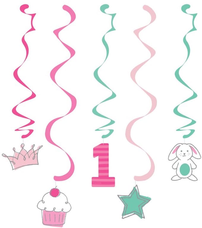 5 hangende slingers - doodle in roze