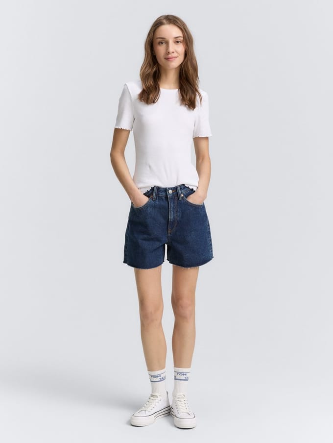 Tom Tailor Denim - Hoge Taille Ma Jeans Korte Broek - Maat XS - Used Mid Stone Blue Denim