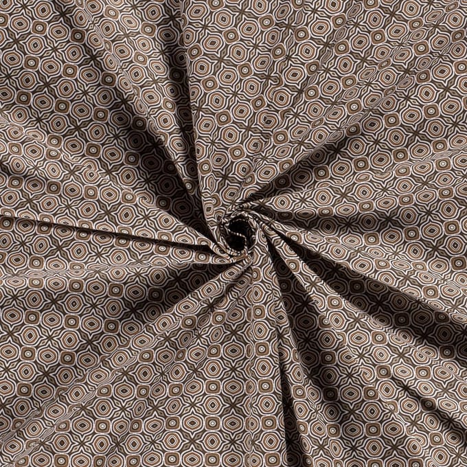 Poplin Katoen Stof Bedrukt - Mille Fleur Abstract Beige - 1 Meter