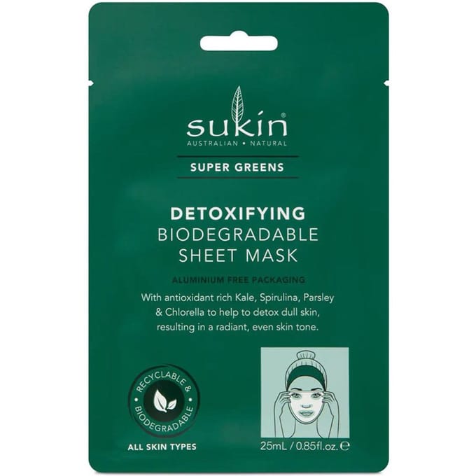 Sukin - Super Greens Detox Biologisch Afbreekbaar Sheetmasker