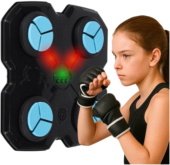 Boxing Wall Shield 30×28cm – LED, Bluetooth, USB + Handschoenen (Kids 8+)