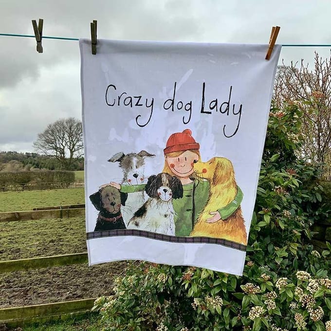 Alex Clark Theedoek Crazy Dog Lady ~ Hondenvrouwtje
