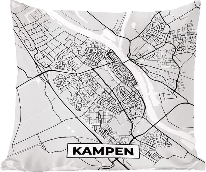Sierkussens - Kussentjes Woonkamer - 60x60 cm - Stadskaart - Kampen - Grijs - Wit