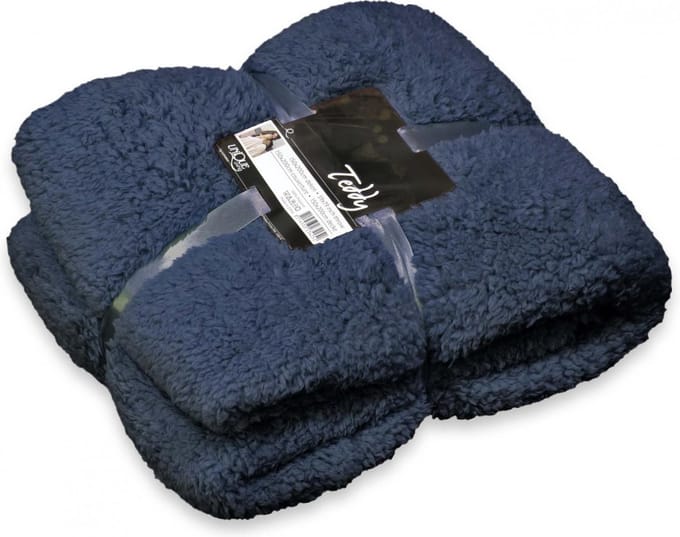 Unique Living Plaid Teddy - Polyester - Blauw - 200 x x 150 cm (BxHxD)