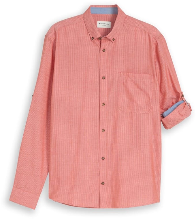 Tom Tailor - Regular fit overhemd met turn-up-functie - Maat L - chili orange herringbone